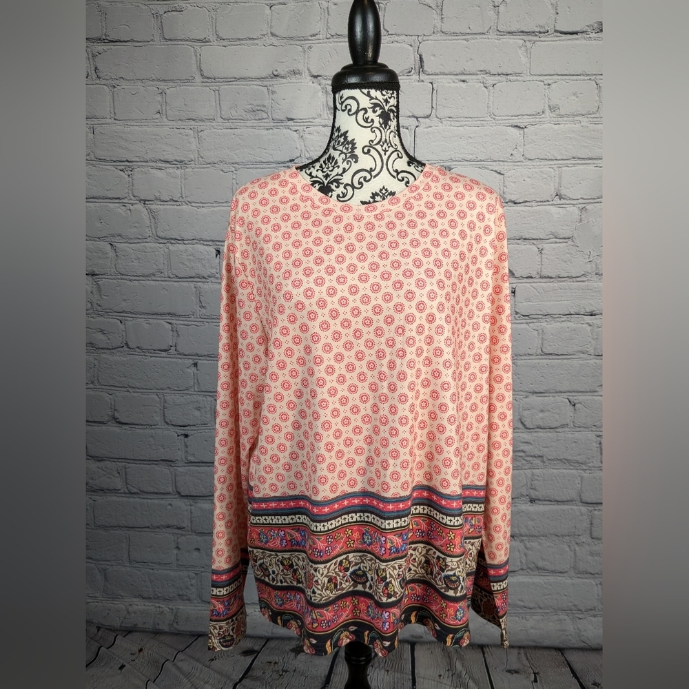 Exclusive Womens Long Sleeve Stretch Knit Geometric Print Plus Size 2xl Top Bbin